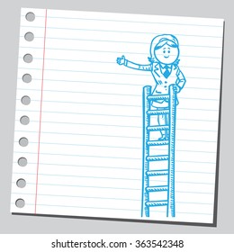 Businesswoman on top of ladders
