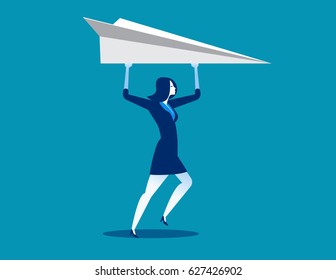 Businesswoman and paper airplanes. Concept business success vector illustration.

