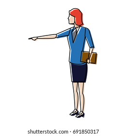 businesswoman with paper office pointing gesturing