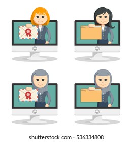 businesswoman pc email and folder set