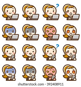 businesswoman PC smart-phone set
