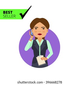 Businesswoman with phone and clipboard