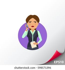 Businesswoman with phone and clipboard
