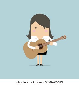 Businesswoman playing guitar. vector