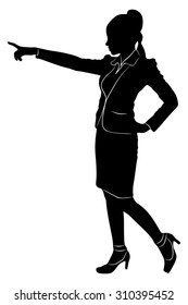 Businesswoman pointing with a finger isolated on white background