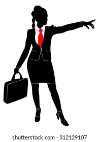 Businesswoman pointing with a finger isolated on white background