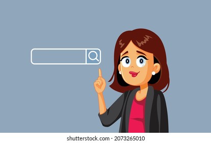 Businesswoman Pointing to a Search Bar Vector Illustration. Businessperson browsing in online business concept design
 - Powered by Shutterstock - Get 15% off with code: PIKWIZARD15