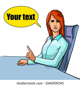 Businesswoman Pop Art Banner. Working Woman Speaking on the Phone at Office. Vector illustration