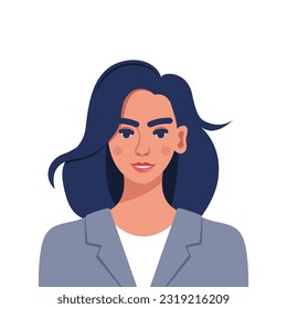 Businesswoman portrait. Beautiful woman in business suit. Employee of business institution in uniform. Lady office worker. Woman business avatar profile picture. Vector illustration