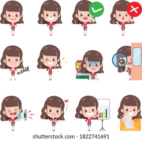 Businesswoman pose set in job occupation office character. Sticker character people element vector design.