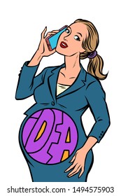 businesswoman pregnant with the idea. Comic cartoon pop art retro vector drawing illustration