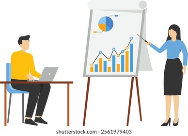 Businesswoman presenting graph and chart in the meeting, Vector illustration design concept in flat style

