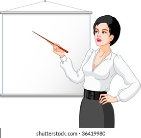 Businesswoman  presenting on a white board. Images are separated.Your product or message can be added.