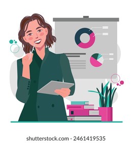 businesswoman presenting presentation graph illustration