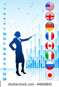 Businesswoman Presenting World Chart Original Vector Illustration