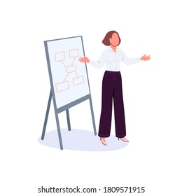 Businesswoman Presents Project Flat Color Vector Faceless Character. Female Motivational Speaker. Office Worker Making Presentation Isolated Cartoon Illustration For Web Graphic Design And Animation