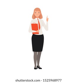 Businesswoman Presents Some Information And Gesticulates character Illustration Vector