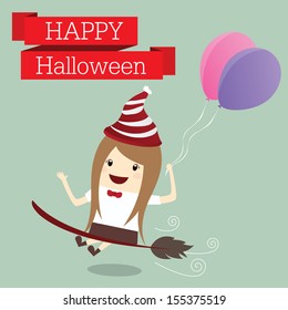 businesswoman is princess of witch happy halloween day party event relax time after work hard, business concept