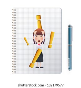 businesswoman printed on notebook over white background