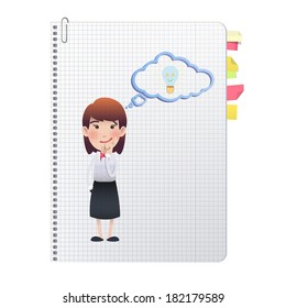 businesswoman printed on notebook over white background
