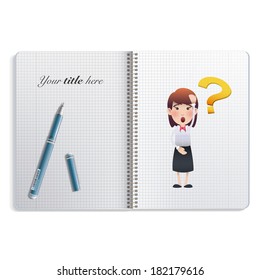 businesswoman printed on notebook over white background