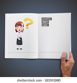 Businesswoman printed on realistic book. Vector design