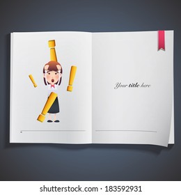 Businesswoman printed on realistic book. Vector design