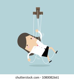 Businesswoman puppet. vector