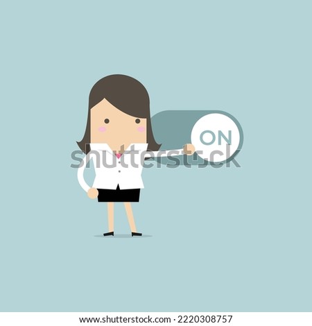 Businesswoman push setting button switch to on position. vector