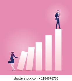 Businesswoman pushing carreer ladder with other man on top - Business concept vector