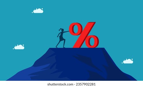 Businesswoman pushing percentage vector illustration