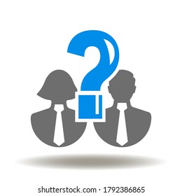 Businesswoman Question Mark Businessman Icon Vector. We Are Hiring Job Business Logo. Man Woman Problem Confusion Think Conceptual Illustration.