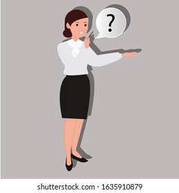 Businesswoman with question mark. Creative idea design. Flat vector illustration for template, brochure or presentation.