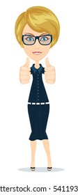 Businesswoman raised his thumb up, shows that all OK. Stock vector illustration