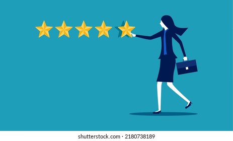 The businesswoman rated five stars. Feedback concept. vector illustration