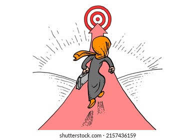 Businesswoman Reaching Business Target Caricature On Stock Vector 