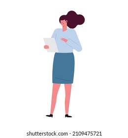 businesswoman reading document standing character
