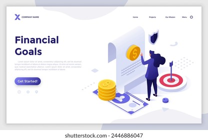 Businesswoman reading financial report. Entrepreneur controlling financial goals concept isometric vector illustration. Professional investor and trader cartoon character for landing page