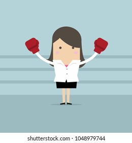 Businesswoman ready for fighting on her business with boxing gloves. vector