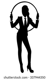 Businesswoman relaxing in the office by hula-hooping