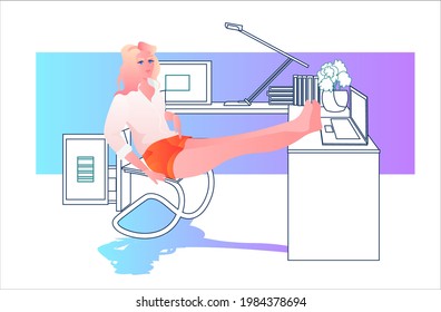 businesswoman relaxing in office chair at workplace business woman sitting at desk and taking break after work