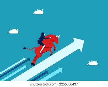 Businesswoman riding a bull. Bull market concept. money and investment in the stock market rising