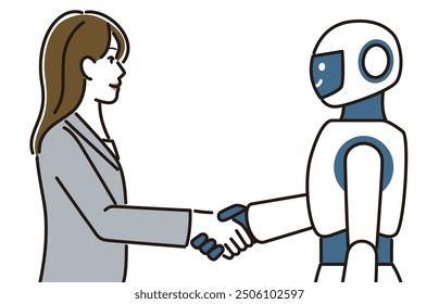 Businesswoman and robot shaking hands