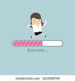 Businesswoman run on progress loading bar, Success concept