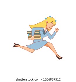 businesswoman running with books library