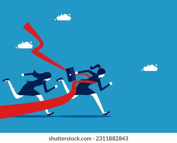 Businesswoman running to the finish line. business victory