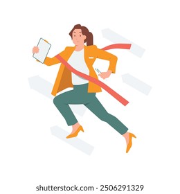 Businesswoman running plan rushing forward breaking target archery to successful business arrows goals achievement concept illustration