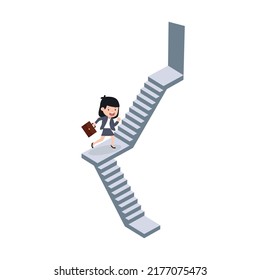 Businesswoman running up staircase concept