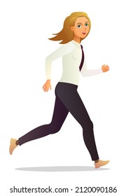 Businesswoman runs fast. Side view. Young woman. Pretty girl. Funny person character. Front and back view. Cartoon funny style illustration. Isolated on white background. Vector.