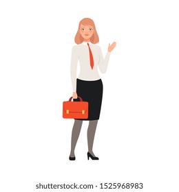 Businesswoman Saying Hello character Illustration vector on a white background